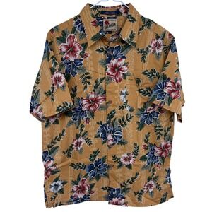 Vintage 90s Tommy Hilfiger Floral Short Sleeve Button‎ Shirt Mens Hawaiian Gold